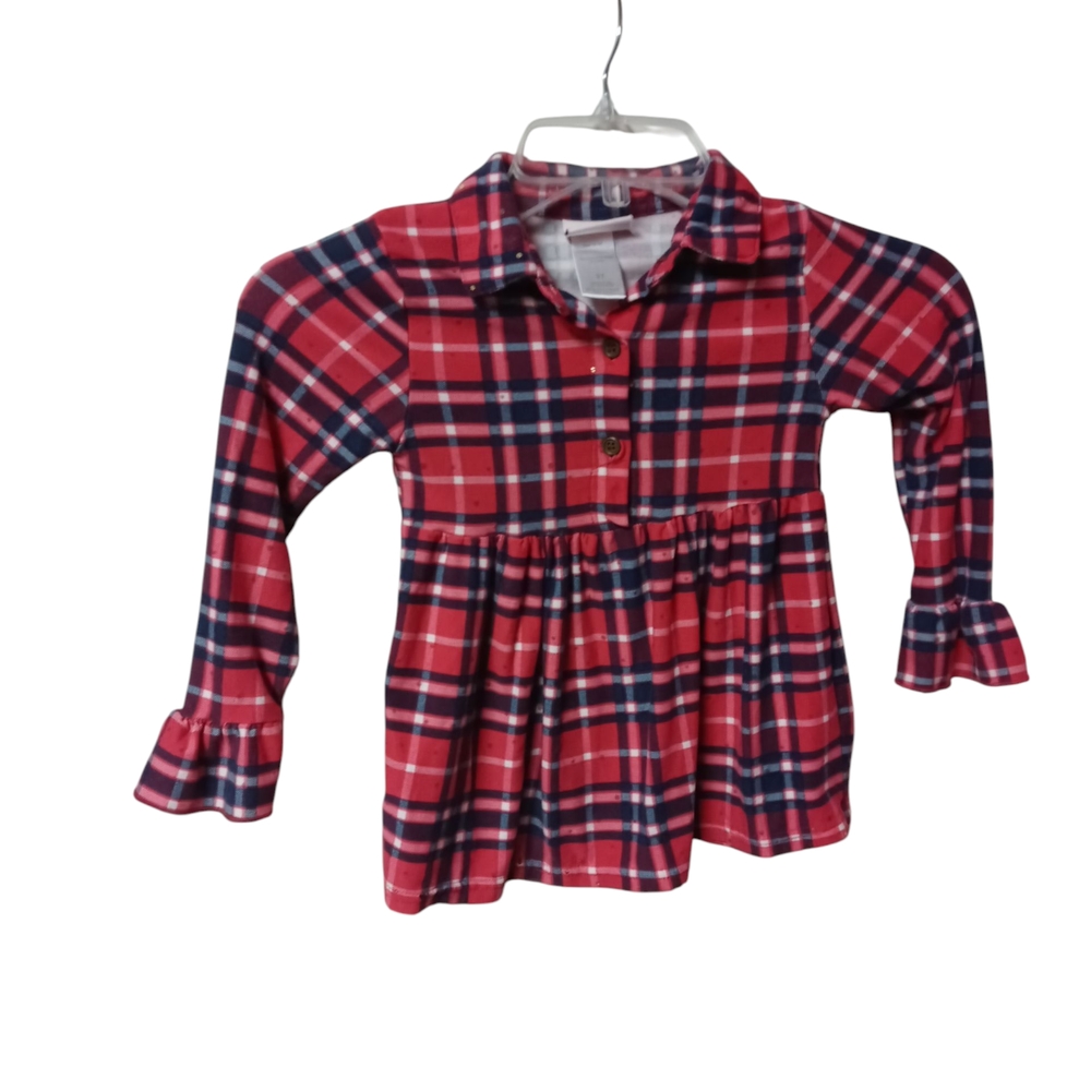 M8) Little Lass Red and Blue Plaid Button Down Shirt